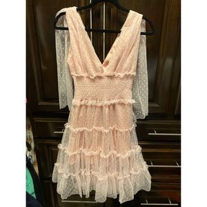 SHEIN Sleeveless Pink Polka Ruffle Dress